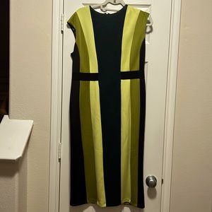 The dress is a multiple green purchase from New York & Company